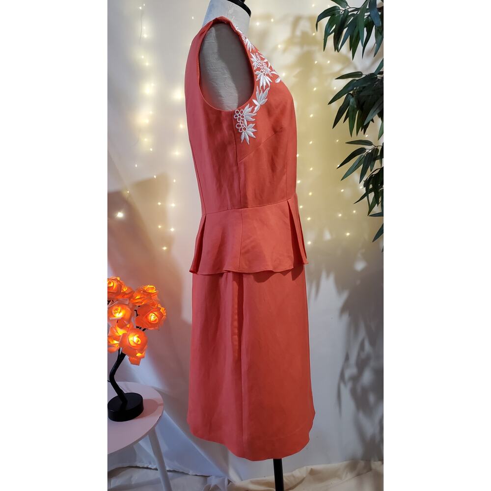 Antonio Melani Women's Peplum Dress Size 10 Embroidered Floral Linen/Rayon Coral - Picture 4 of 11